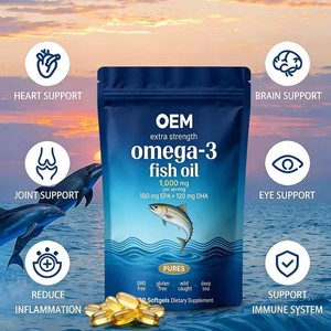 Gélules d'huile de poisson à haute concentration d'Oméga-3 EPA <span class=keywords><strong>DHA</strong></span> pour soutenir la santé cardiaque et immunitaire, complément alimentaire pour tous les âges - Product Image 2