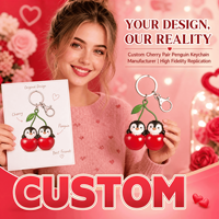 Op maat gemaakte kersenpaar pinguïn sleutelhanger pluche sleutelhanger OEM ODM Valentijnsdag pluche fabrikant van artwork premium zacht speelgoed ontwerp