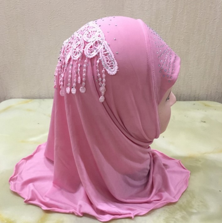Прямая продажа с фабрики, новинка 2021, стильная шляпа для маленькой девочки с бриллиантами, хиджаб из ледяного шелка, хиджаб с кружевом