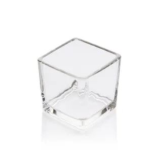 FACTORY SUPPLIER Square Candle Votive Clear Square Cube Glass Candle Jar With Bamboo Lid Wholesale