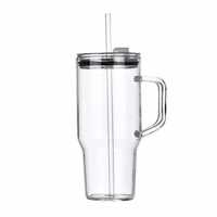 Gobelet en verre borosilicate sans PFAS ni plomb de 40 oz avec poignée, couvercle anti-fuite et paille pour café et eau quotidiens