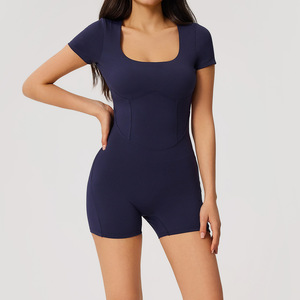 Combinaisons de sport souples pour femmes, effet galbe fessier, pour le cyclisme et le yoga, ensembles une pièce, justaucorps courts sculptants pour la gym - Product Image 3