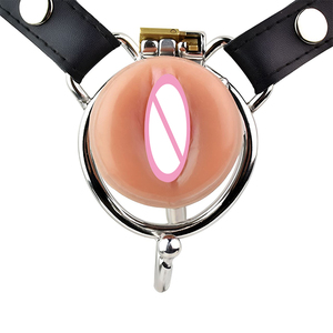 FRRK-176 Dispositif de <span class=keywords><strong>chasteté</strong></span> sissy à sangle en acier inoxydable, cages de <span class=keywords><strong>chasteté</strong></span> négatives avec labia en silicone pour bondage masculin - Product Image 2