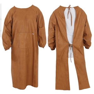 Delantal de cuero sintético de manga larga, impermeable, a prueba de aceite, para cocinar, de color sólido, para uso diario de adultos. - Product Image 1