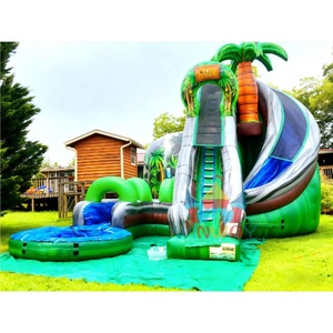 สไลเดอร์น้ำเป่าลมเชิงพาณิชย์แบบซาฟารีในป่า ชุดคอมโบสนามเด็กเล่นผจญภัยในธีมทรอปิคอลสำหรับเด็ก - Product Image 1