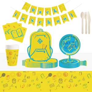 DAMAI - Juego de Vajilla Desechable para Fiestas Infantiles de Regreso a la Escuela, Mochila, Regla, Lápiz, Servilletas de Papel, Vasos, Platos - Product Image 4