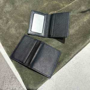 Genuine Leather Foldable Mini Card <b>Holder</b> Oil Edge Mirror Window Top Grain Leather Slim Card Pocket ID Bank Card Case Custom <b>Log</b> - Product Image 2