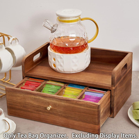 Boîte de rangement et station à thé en bois d'acacia avec tiroir et compartiments pour sachets de café et de thé
