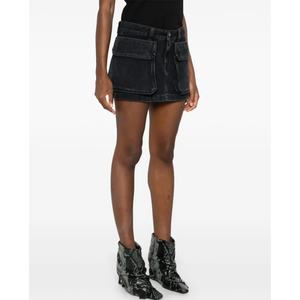 Vente en gros de jupes courtes en jean noires tendance été pour femmes, jupes en jean pour femmes avec poches cargo - Product Image 4