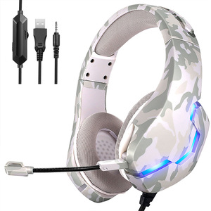<span class=keywords><strong>Casque</strong></span> bleu Camouflage pour jeux, écouteurs, lumières, téléphones portables, ordinateurs, oreillettes de jeu - Product Image 1