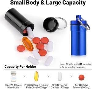Portapillole Piccolo e Portatile con Portachiavi, Impermeabile, in Alluminio, Mini Contenitore Metallico per Medicinali da Tasca - Product Image 4