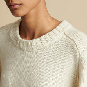 Maglione senza scollatura Casual <span class=keywords><strong>Beige</strong></span> personalizzabile per <span class=keywords><strong>donna</strong></span> primavera 2025 realizzato in cotone poliestere Logo maglieria anteriore produttori - Product Image 3