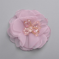 Nouvelle fleur de tissu de maille de corsage avec le centre de perles, fleurs 3D faites à la main décoratives pour les robes