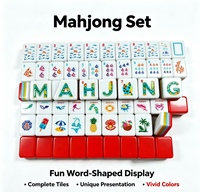 Mahjong Poisson Corail Orange Exotique - Tuiles de Mahjong Océan Tropique avec motifs Poisson Angelfish et Planche de Surf, Ensemble de Mahjong en Acrylique Durable