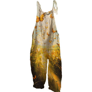 Nouvelle salopette décontractée pour <span class=keywords><strong>femme</strong></span>, imprimé papillon style peinture à l'<span class=keywords><strong>huile</strong></span>, sans manches, à bretelles, coupe ample, <span class=keywords><strong>pantalon</strong></span> large pour le printemps et l'été, style streetwear - Product Image 3