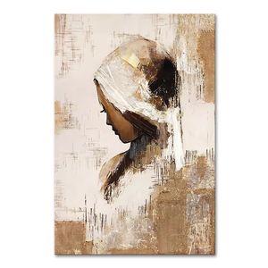 Décoration d'intérieur, art mixte impressionniste, <span class=keywords><strong>peinture</strong></span> à l'huile texturée à la main avec feuille d'or, portrait de <span class=keywords><strong>femme</strong></span>, toile, art mural, tableau - Product Image 1