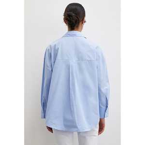 เสื้อเชิ้ตโอเวอร์ไซส์ทรงบอยเฟรนด์สีน้ำเงิน ผ้าป๊อปลิน กระเป๋าเดียว ติดกระดุม เสื้อผู้หญิงจาก Acne Studios - Product Image 4