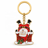 Porte-clés en émail souple Père Noël amusant bloqué dans la cheminée, plaqué or, porte-clés de Noël, porte-clés ornement personnalisé, cadeaux en gros