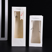 Sacs cadeaux en papier blanc et rose pour bouteille de vin simple avec fenêtre transparente, logo personnalisé, vente en gros