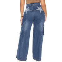 Bufa Jeans à jambes larges grande taille pour femmes Pantalon droit à poches à rabat coupe ample Jeans cargo avec forme d'étoile à l'arrière