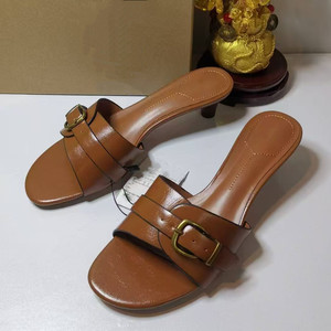 Sandales à talons hauts, nouveau style d'été, marron, pour femmes, à bout ouvert, avec fermeture à boucle, chaussures décontractées - Product Image 1