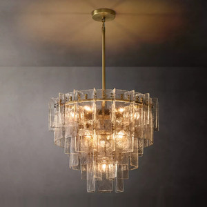 36" Foyer Luxury Tier Clear Glass Chandelier 3 Layers Modern Long Chandelier For Living Room Banquet Hall - Product Image 2