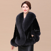 Femmes élégant 2025 hiver importé manteau de vison court Noble col de fourrure de renard Patchwork tenue mère herbe manteau-traitement brut