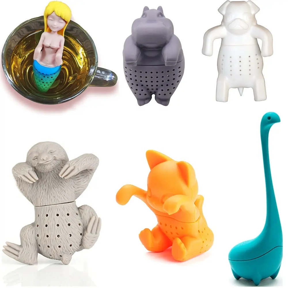 Party gift silicon tea diffuser cute kitty dog cat sloth animal hippo mermaid silicone loose leaf filter tea infuser strainer