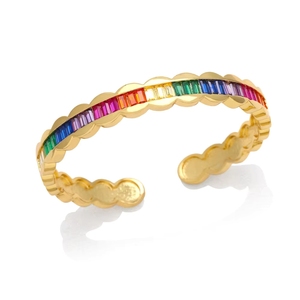 Bracelets et Joncs Ouverts Vintage Mignons et Colorés en Zircon Cubique Plaqué Or Cuivre Anti-ternissement pour Femme - Product Image 2