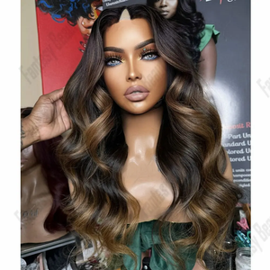 Perruque naturelle pour femme, blond <span class=keywords><strong>miel</strong></span> balayage, ondulations lâches, coupe en U, taille ajustable et dentelle HD couleur - Product Image 3