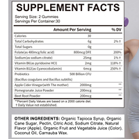 Gummies Keto ACV à la Vitamine B12 et B6 avec Probiotiques, Vinaigre de Cidre de Pomme, Soutien Énergétique, Immunitaire et Digestif, 60 Comprimés
