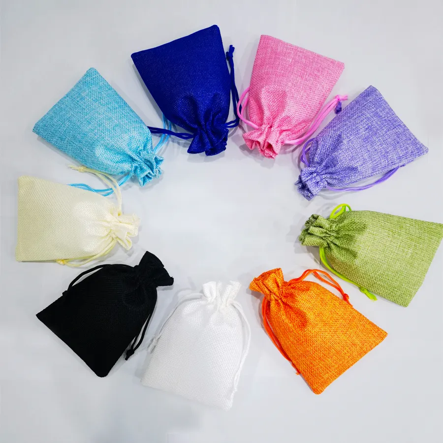 3*4 burlap bags burlap bag fabric black pink blue purple white natural colorful drawstring linen pouches for cosmetic display