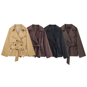 Manteau <span class=keywords><strong>court</strong></span> chic rétro pour femme, nouvelle collection 2026, style décontracté, avec ceinture décorative, coupe <span class=keywords><strong>trench</strong></span> à manches longues. - Product Image 1