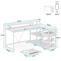 Bureau en bois pliable en forme de L avec tiroirs de rangement et étagères, support pour moniteur 55" x 24", bureau de jeu pour la maison ou le bureau
