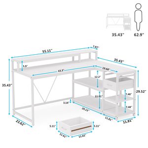 <span class=keywords><strong>Escritorio</strong></span> de Madera Plegable en Forma de L con Cajones de Almacenamiento y Estantes, Soporte para Monitor de 55" x 24", <span class=keywords><strong>Escritorio</strong></span> para Juegos para Oficina en Casa - Product Image 2