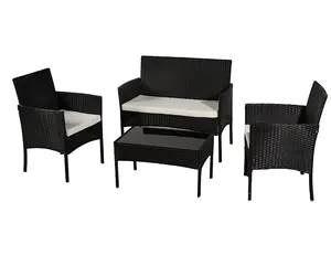 Penjualan terlaris 4 kursi rotan warna hitam/anyaman furnitur luar ruangan taman