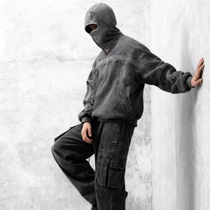 TKAN216D Design Blank Graphic Men's Long zipper eye-exposing cap design <b>Oversize</b> casual 100% Cotton zipper <b>cardigan</b> hoodie - Product Image 1