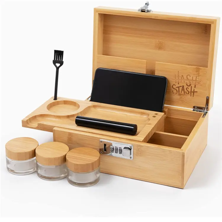 Factory wholesale customization wood Stash Box with Built-In Combo Lock Accessories Gift Kit Set