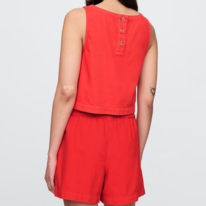 Nouvelle Collection 2025 – Ensemble Décontracté en Lin Tendance pour Femme : Gilet et Short au Genou à Motif Uni – Deux Pièces en Toile – Vente Chaude OEM - Product Image 3