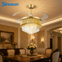 Ventilateur de plafond LED en cristal réglable avec télécommande, design moderne de luxe OEM/ODM pour salon, 42 pouces, 3 températures de couleur