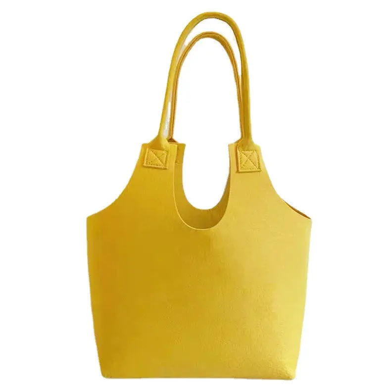 Yellow wool felt ladies handbag shopping shoulder bag