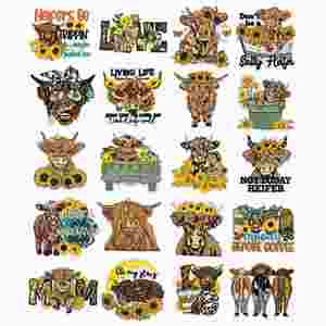 Parches Termoadhesivos Bordados de Vaca Highland con Diseño de Campo Floral, Lindos y Caprichosos - Product Image 1