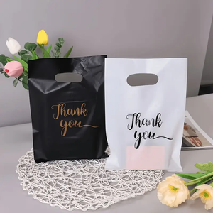 Thank You Shopping Bags White Black Plastic Party Gift Bulk Merchandise Bags with Die Cut Handles