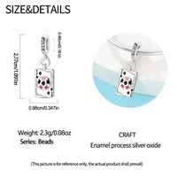 Nouveau Bracelet en Argent Sterling 925 Électroplaqué Style Décontracté avec Breloques et Perles Argentées, Pendentif Cartes de Poker et Solitaire pour Jeu Ludique DIY