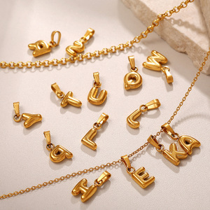 18K Gold Plated <b>Mini</b> <b>Bubble</b> Letter Pendants English Alphabet For Necklace Making Stainless Steel Middle Size - Product Image 2