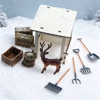 CH-098 2026 Accessoires pour maison de poupée miniature, ensemble de rennes et elfes de Noël, abri en bois, accessoires de paysagisme pour ferme