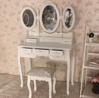 Meuble de toilette avec miroir et 7 tiroirs, tabouret, miroir, tiroir, rangement pour maquillage et bijoux, bureau blanc, vente chaude