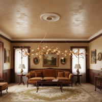 Lustre en cuivre fait main de luxe à hauteur réglable, avec branches longues, fleurs en cristal, art moderne, suspension LED pour salle à manger de villa