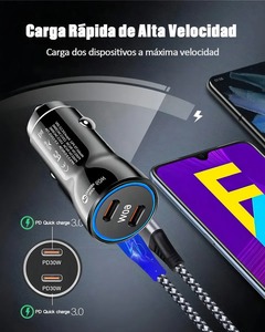 Chargeur rapide de voiture 60W PD pour appareils intelligents Type-C 2 ports avec câble de 1 m compatible avec iPhone/<span class=keywords><strong>Samsung</strong></span>/Android, charge rapide des smartphones - Product Image 4