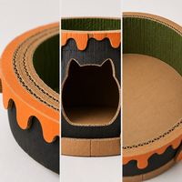 Lit pour chat en carton ondulé en forme de chaudron, niche ronde pour chat avec rebord anti-goutte et boule suspendue